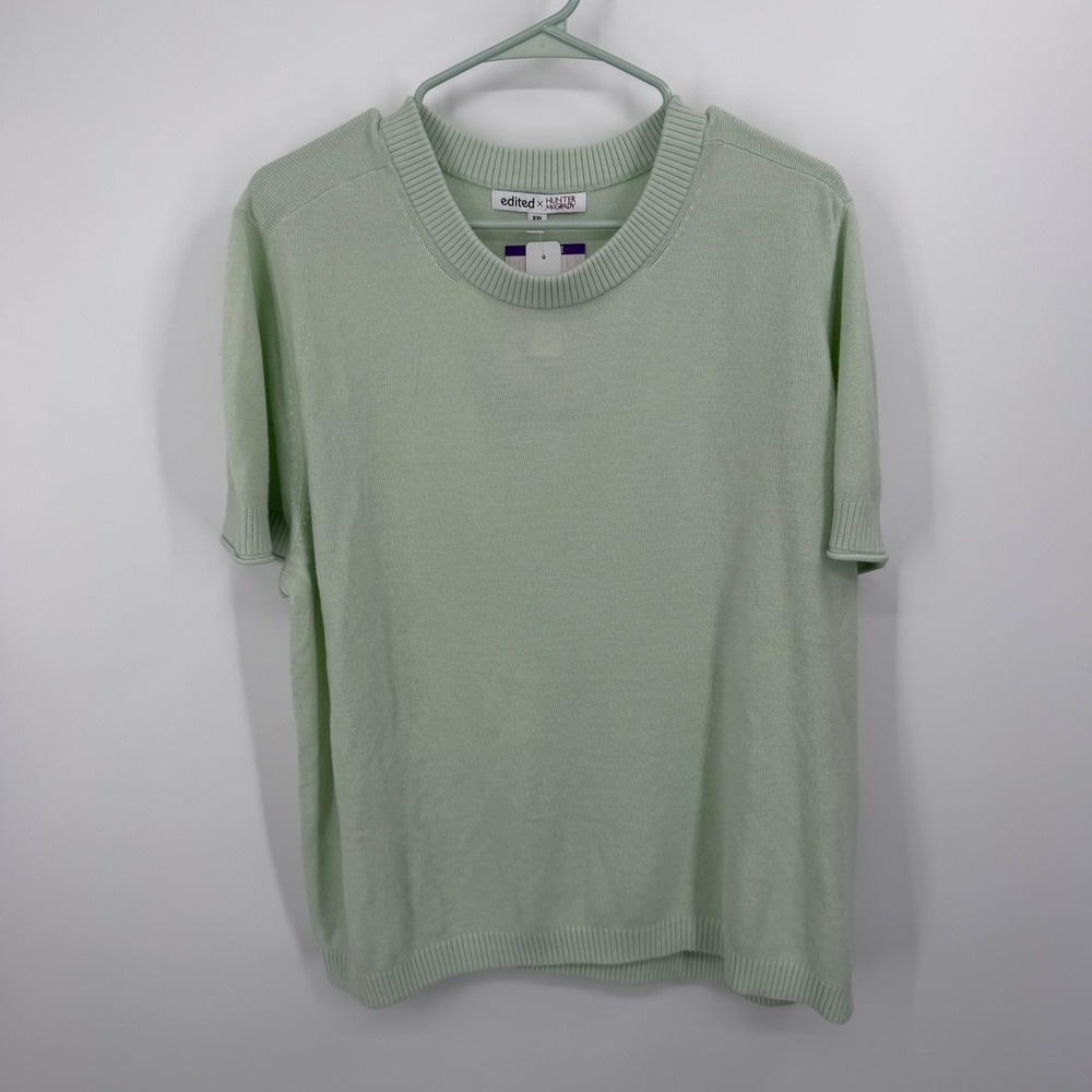 Edited x Hunter McGrady Luxe‎ Sweater Womens XXL Celadon Green Short Sleeve Crew